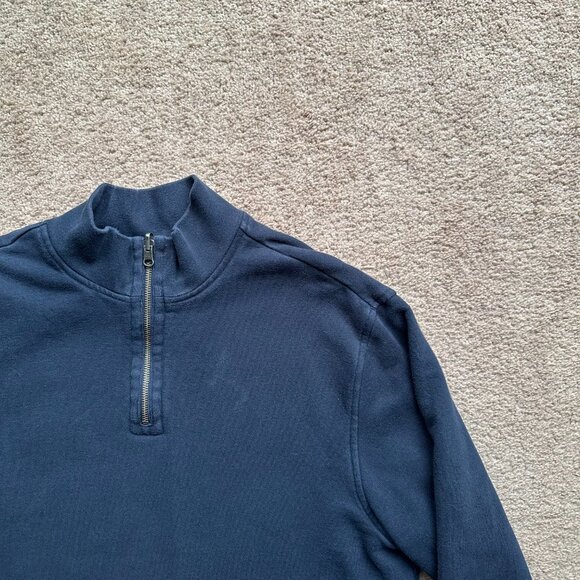 LL Bean Sweater Mens Large Tall 1/4 Zip Mock Neck Flannel Lined Thick Navy Blue - Picture 5 of 10